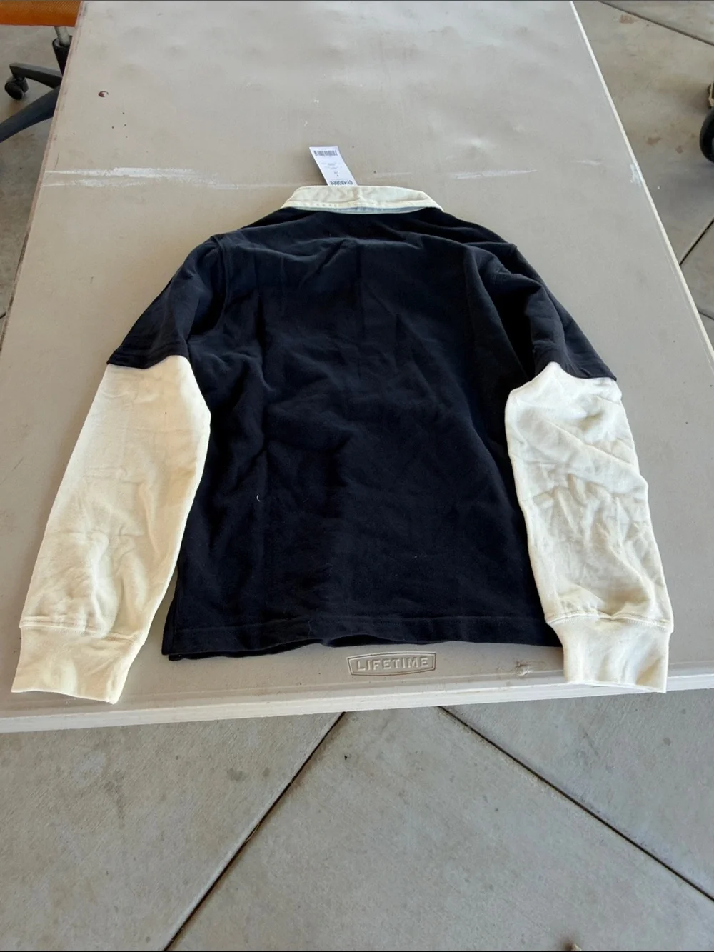 NWT Gymboree Black Rugby-Style Sweatshirt with Cream Sleeves and Maroon Stripes